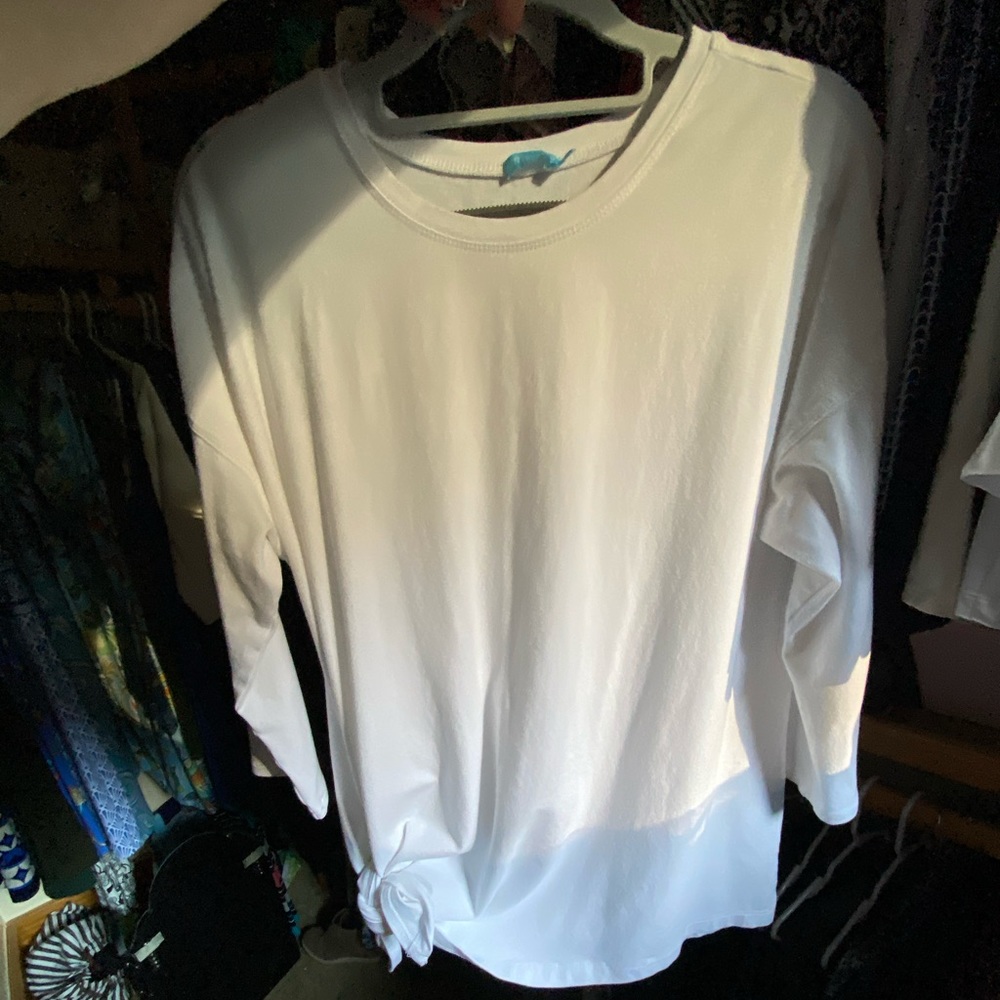 J McLaughlin 3/4 sleeve white side tie t-shirt